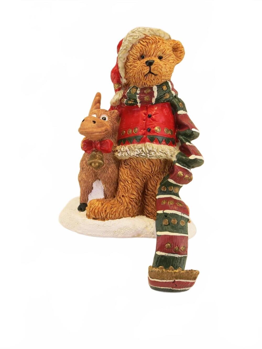 Bear & Moose Christmas Stocking Holder with Scarf Hook 6.25"